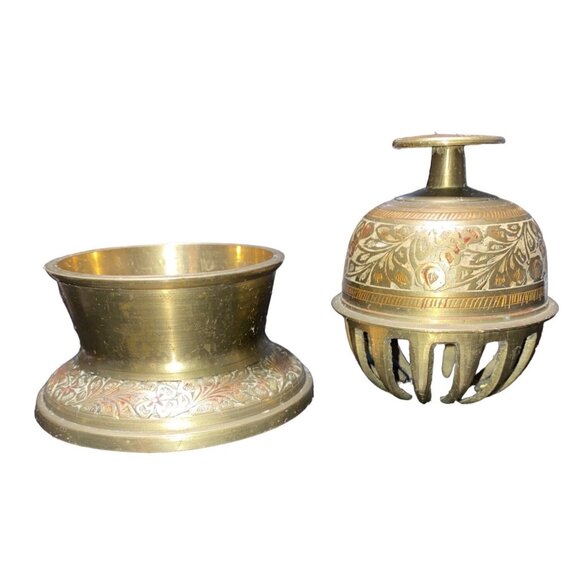 Brass Decorative Incense Bowl Ashtray & Bell Stand - Picture 3 of 16